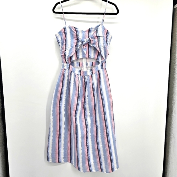 Gianni Bini Dresses & Skirts - Gianni Bini Stripe Peek A Boo Cotton  spaghetti Strap Midi dress Womens Large